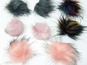 Mixed Lot of 8 Faux Fur PomPoms Diameter around 7cm (3&) Multicolor, Brand Ice Yarns, acs-1500