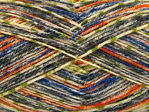 Composition 75% Superwash Wool, 25% Polyamide, Orange, Brand Ice Yarns, Grey, Green, Cream, Blue, Yarn Thickness 1 SuperFine Sock, Fingering, Baby, fnt2-52156