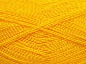 Very thin yarn. It is spinned as two threads. So you will knit as two threads. Yardage information is for only one strand. Fiber Content 100% Acrylic, Yellow, Brand Ice Yarns, Yarn Thickness 1 SuperFine Sock, Fingering, Baby, fnt2-66148