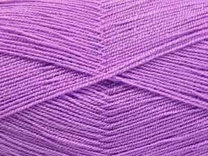 Very thin yarn. It is spinned as two threads. So you will knit as two threads. Yardage information is for only one strand. Fiber Content 100% Acrylic, Light Lilac, Brand Ice Yarns, Yarn Thickness 1 SuperFine Sock, Fingering, Baby, fnt2-66172
