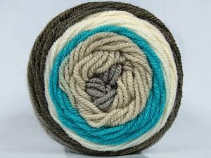 This is a self-striping yarn. Please see package photo for the color combination. İçerik 80% Akrilik, 20% Yün, Turquoise, Light Camel, Khaki, Brand Ice Yarns, Cream, Beige, fnt2-73274