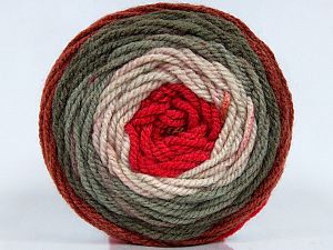 This is a self-striping yarn. Please see package photo for the color combination. Composition 80% Acrylique, 20% Laine, Red, Khaki, Brand Ice Yarns, Copper, Beige, fnt2-73284