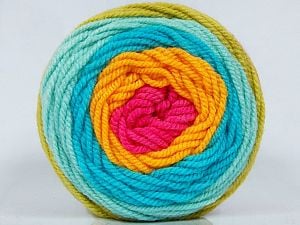 This is a self-striping yarn. Please see package photo for the color combination. Composition 80% Acrylique, 20% Laine, Yellow, Turquoise, Pink, Mint Light Green, Brand Ice Yarns, fnt2-73290 