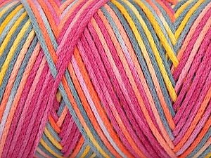 Please be advised that yarns are made of recycled cotton, and dye lot differences occur. Composition 80% Coton, 20% Polyamide, Yellow, Pink, Orange, Light Grey, Brand Ice Yarns, fnt2-74598