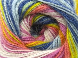 Composition 75% Acrylique, 25% Angora, Yellow, White, Salmon, Pink, Brand Ice Yarns, Blue Shades, Yarn Thickness 2 Fine Sport, Baby, fnt2-80049 