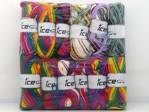 Self Striping Yarns In this list; you see most recent 50 mixed lots. <br> To see all <a href=&/mixed_lots/o/4#list&>CLICK HERE</a> (Old ones have much better deals)<hr> Composition 100% Acrylique, Brand Ice Yarns, fnt2-80926