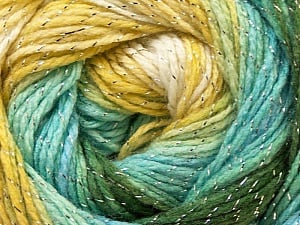 Fiber Content 95% Acrylic, 5% Lurex, Yellow, White, Turquoise, Brand Ice Yarns, Green, Yarn Thickness 3 Light DK, Light, Worsted, fnt2-22055