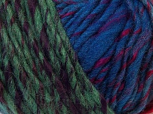 Composition 60% Laine, 40% Acrylique, Turquoise, Red, Brand Ice Yarns, Green Shades, Fuchsia, Blue Shades, Yarn Thickness 4 Medium Worsted, Afghan, Aran, fnt2-34612