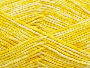 Strong pure cotton yarn in beautiful colours, reminiscent of bleached denim. Machine washable and dryable. Fiber Content 100% Cotton, Yellow, White, Brand Ice Yarns, Yarn Thickness 3 Light DK, Light, Worsted, fnt2-42562
