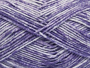 Strong pure cotton yarn in beautiful colours, reminiscent of bleached denim. Machine washable and dryable. Fiber Content 100% Cotton, White, Lilac, Brand Ice Yarns, Yarn Thickness 3 Light DK, Light, Worsted, fnt2-42570