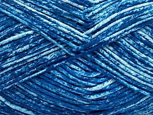 Strong pure cotton yarn in beautiful colours, reminiscent of bleached denim. Machine washable and dryable. Fiber Content 100% Cotton, White, Brand Ice Yarns, Blue, Yarn Thickness 3 Light DK, Light, Worsted, fnt2-42573